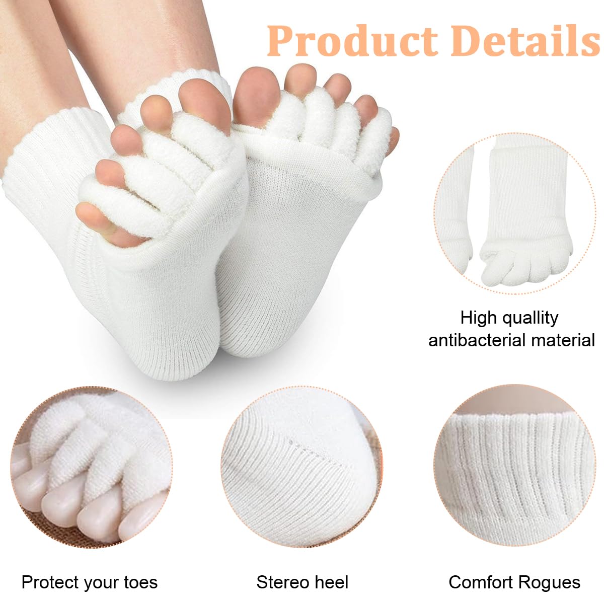 MAYCREATE® 1 Pair Women Toe Separator Socks Yoga Sports GYM Foot Alignment Pain Massage Toeless Socks, Prevent Foot Cramps, White