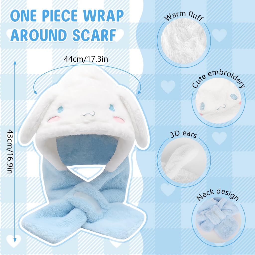 PATPAT Kids Scarf Cap Set for Winter with 2 in 1 Wrap Around Design | Blue White Fleece for Girls 4–13