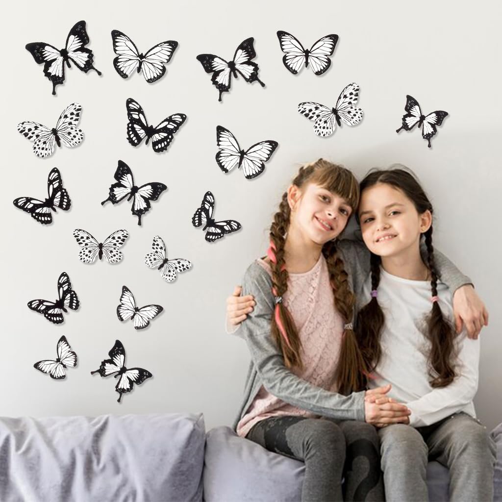 HASTHIP® 36Pcs 3D Butterfly Wall Stickers Decor Removable Butterfly Stickers PVC Black and White Butterfly Decals DIY Decorative Wall Art Crafts for Baby Room Home Decor Refrigerator Decoration