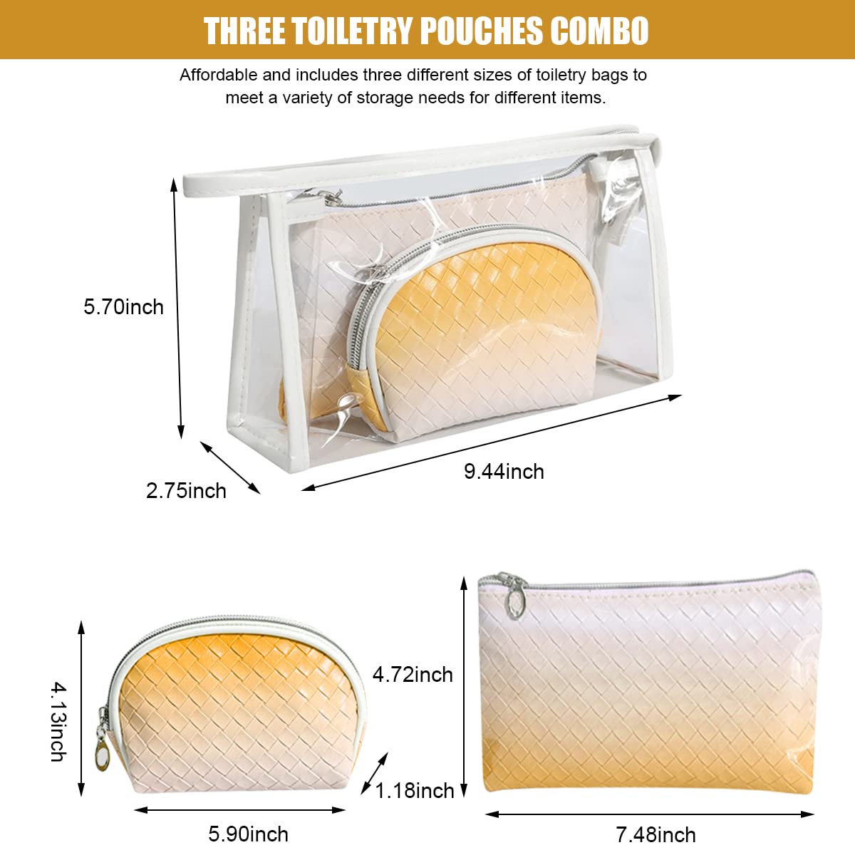 MAYCREATE Makeup Bag Set for Women with 3 Sizes 15×10.5×3cm to 24×14.5×7cm | Waterproof PVC Toiletry Pouches