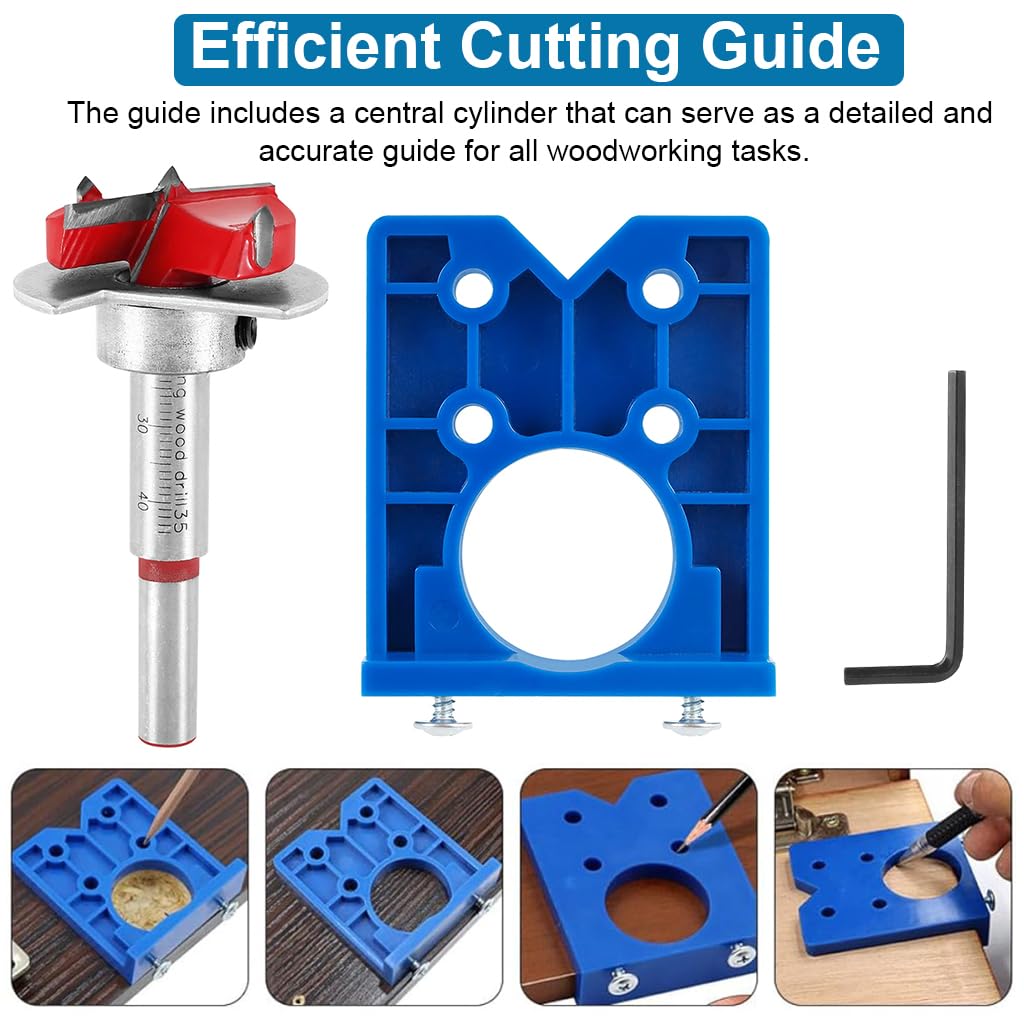 Serplex Hinge Jig Drill Bit Set for Precise Cabinet Mounting with 35mm Positioner | Blue and Orange Metal Guide