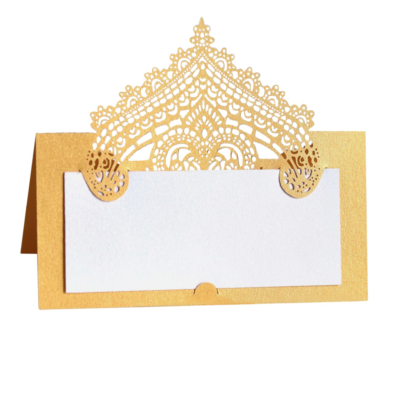 HASTHIP® Laser Cut Place Cards Tented Name Card Folded Cards Blank Cardstock for Wedding, Banquet Tables,Table Setting, Buffet, Baby Shower, Bridal Shower-Gold