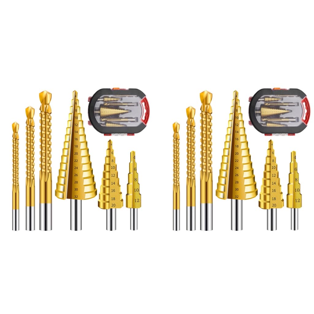 Serplex Step Drill Bits Set for Metalworking and Woodworking with 30 Sizes 4–32mm | Includes 3 Twist and Saw Bits