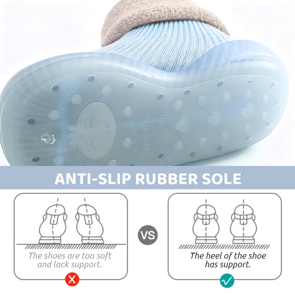 SNOWIE SOFT Winter Baby Shoes for 6–12 Months with Anti‑Skid Rubber Sole and Warm Plush Liner | Blue 11.5 cm Toddler Grip Socks