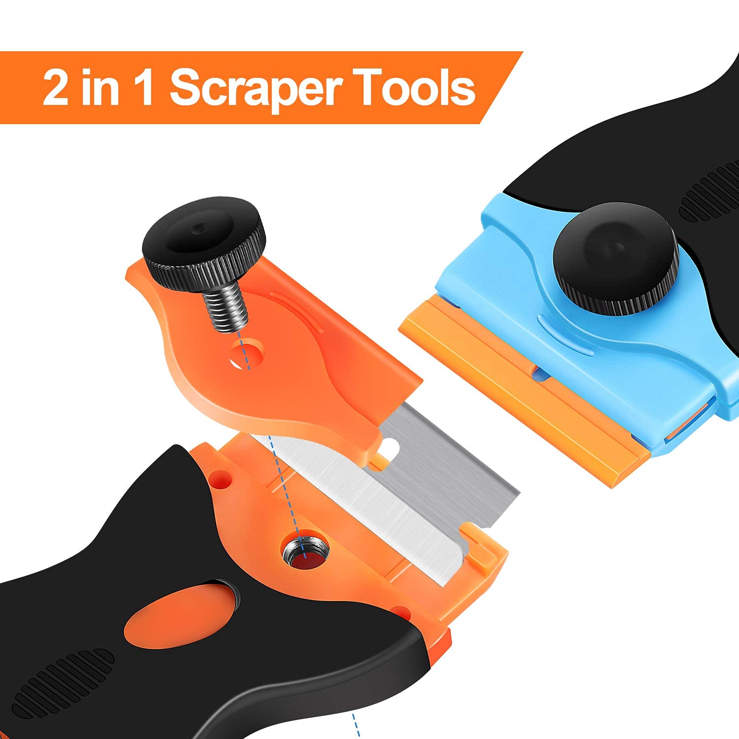 HASTHIP® 2 Pack Glue Remover Machine Glue Remover Tools 2-in-1 Scraper Tool with 10pcs Plastic Blades and 10pcs Metal Blades, Multi-Purpose Cleaning Razor Scraper for Decals, Stickers, Labels