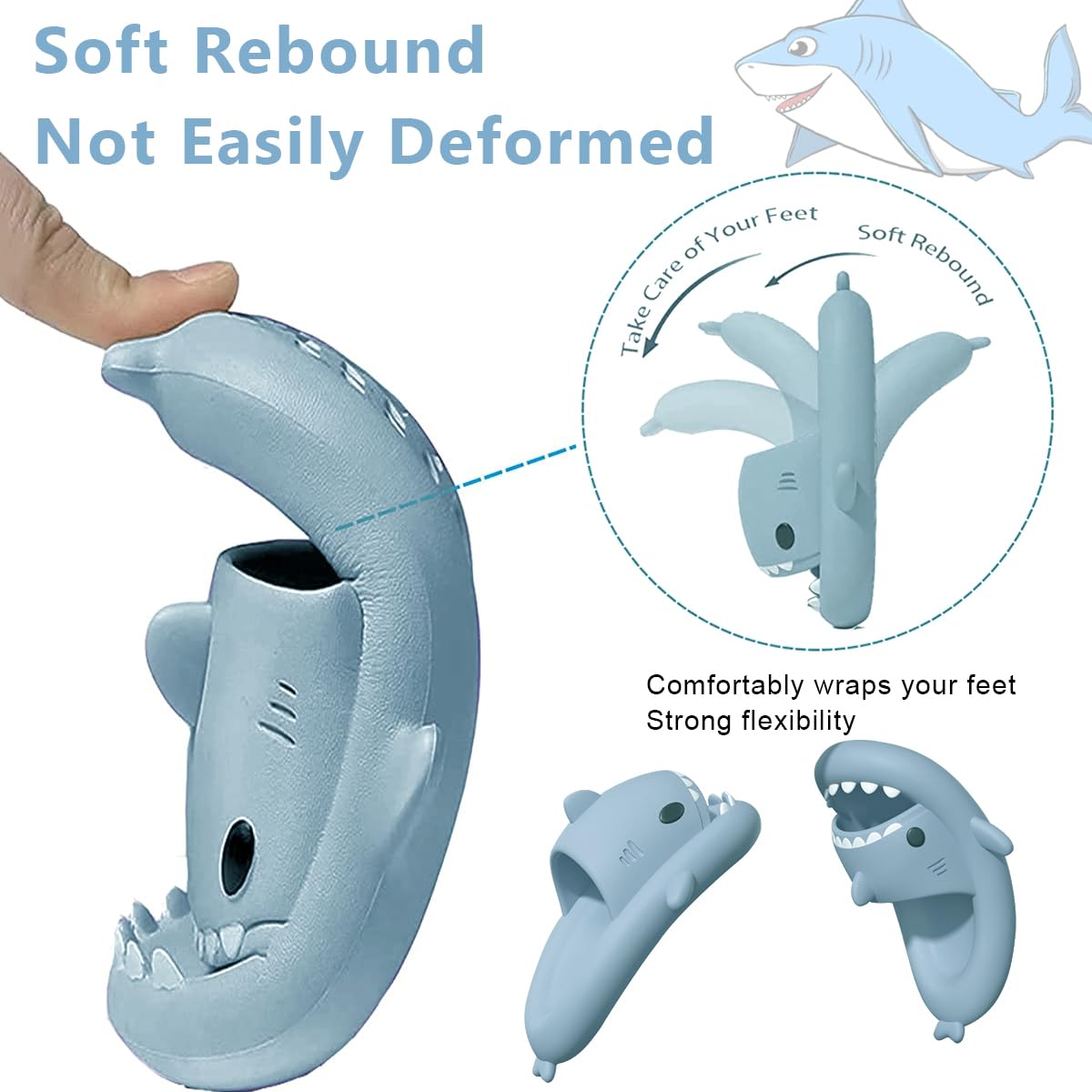 GUSTAVE Cartoon Shark Slippers featuring 4cm EVA Cushioned Sole for Home & Beach Use | UK 9-10