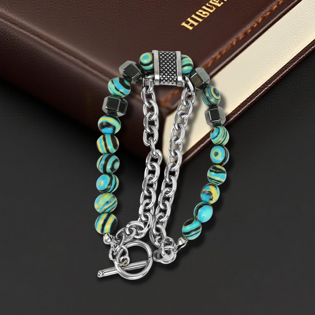 Zibuyu Stainless Steel Bracelet with Tiger Eye and Obsidian Beads for Men and Women | Handcrafted Double-Layer Chain Jewelry