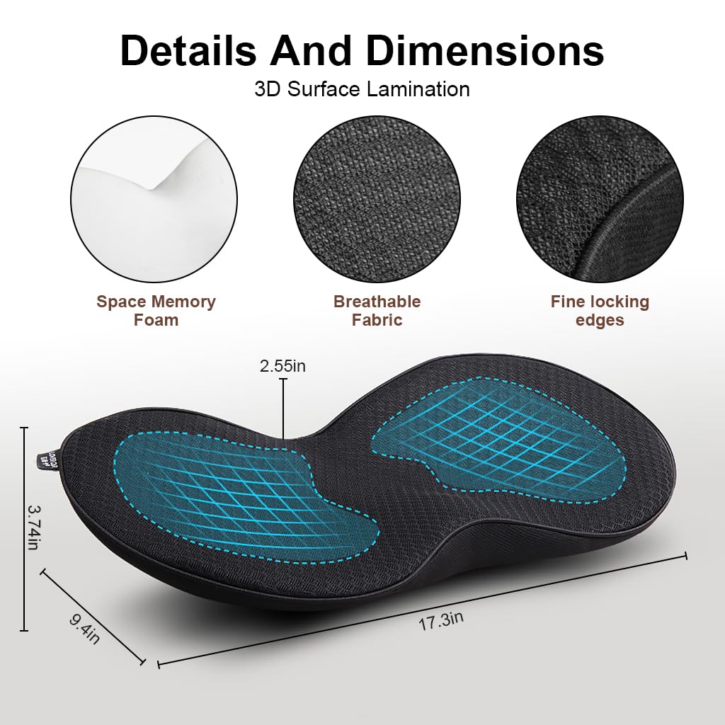 STHIRA Car Seat Cushion for Driving Comfort with Ergonomic Memory Foam and Lumbar Support Pillow | Breathable Black Cover