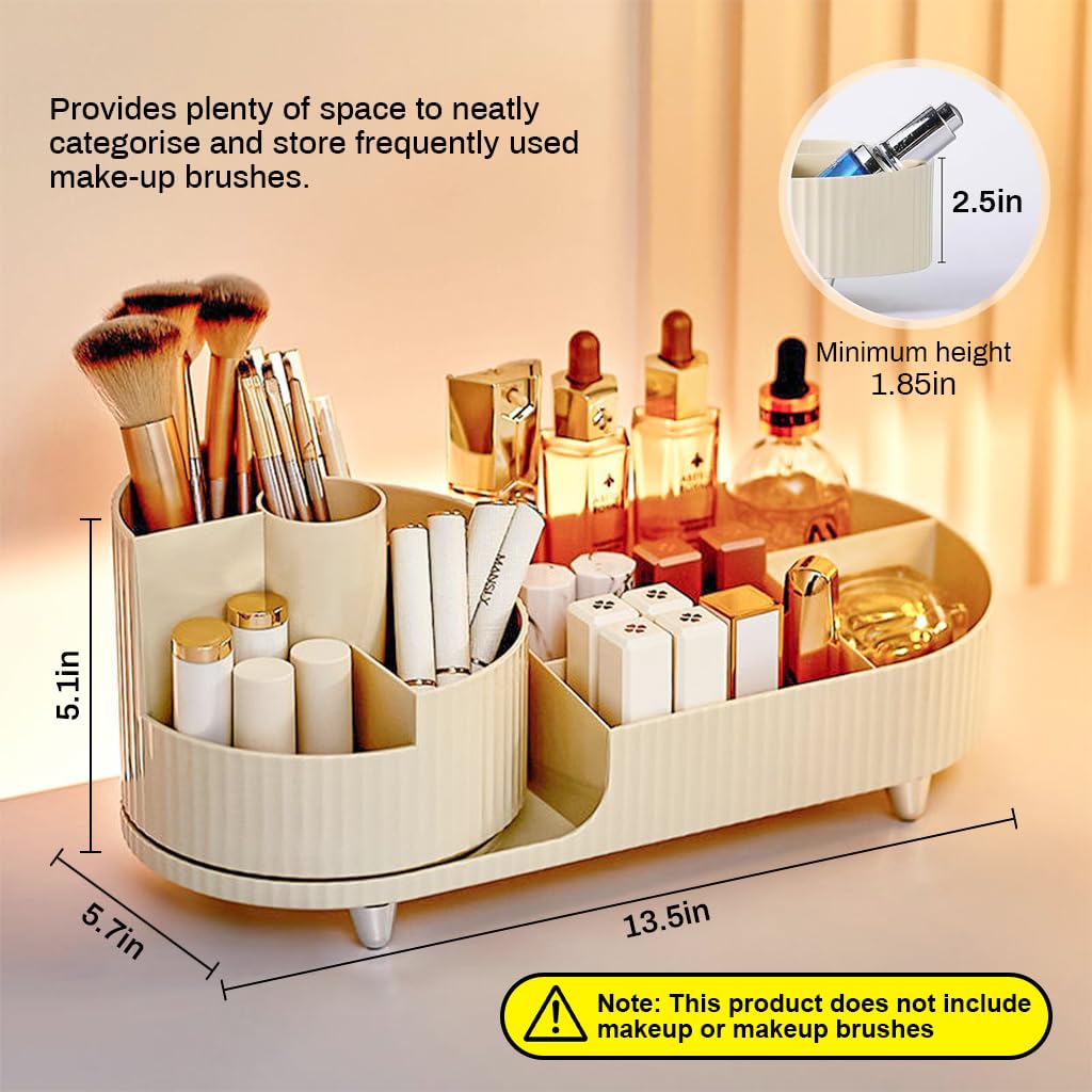 HANNEA Makeup Organizer Box for Vanity featuring 360° Rotating Storage and 34.5×14.7×14.3 cm Compact ABS Design