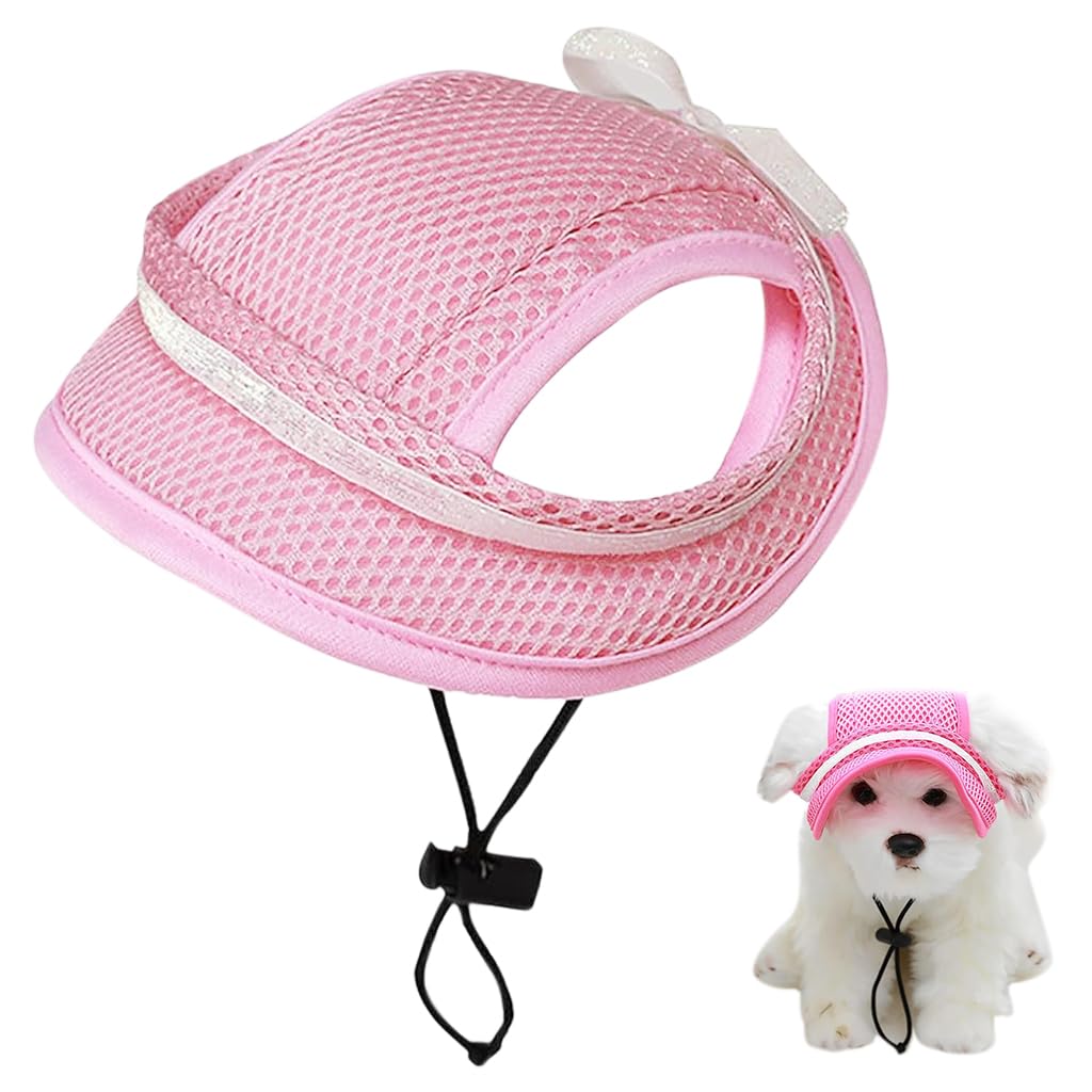 Qpets® Dog Hat, Cute Pink Pet Caps for Dogs with Sun Visor, Breathable Mesh Cat Sun Hat with Adjustable Chin Strap Fashion Outdoor Pet Hats for Cat Dog (L)