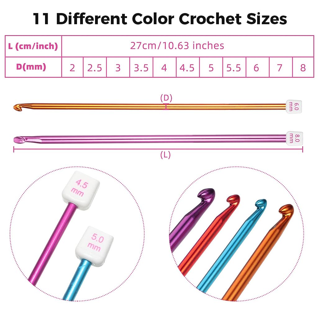 HASTHIP Tunisian Crochet Hooks Set for Afghan Blankets with 11 Sizes 2–8 mm | Aluminum Craft Tools for Beginners