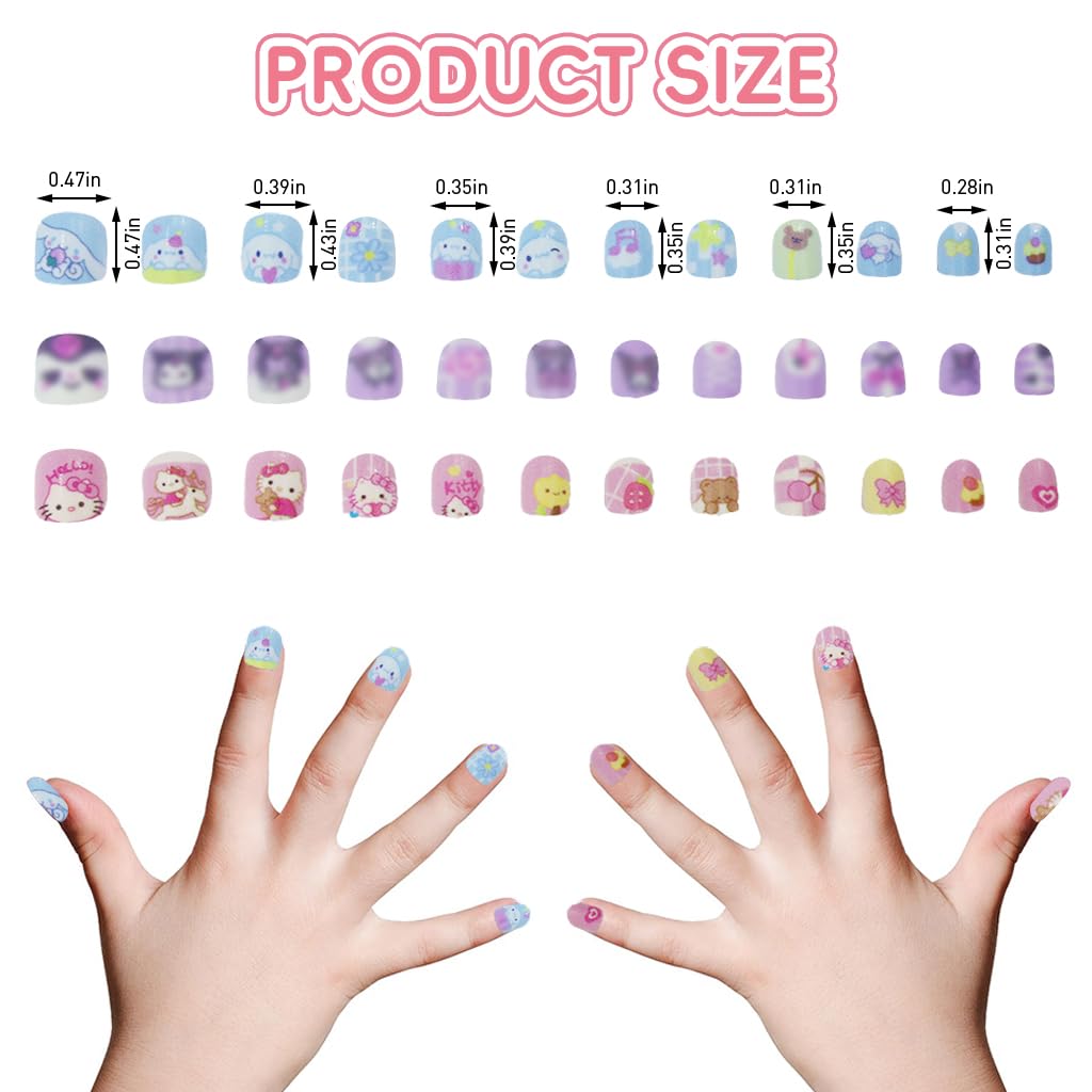 MAYCREATE Kids Press On Gel Nails 24pcs for Parties and DIY Fun with ABS Material | Cute Kitten Design Gift Set
