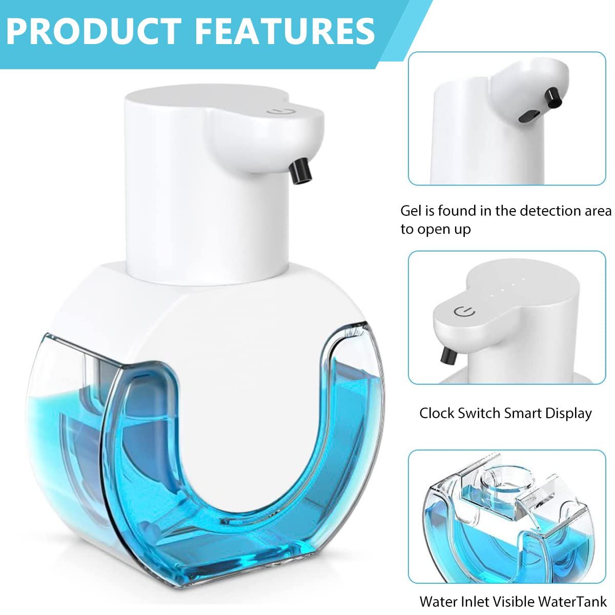 Supvox® Auto Soap Dispenser Gel Dispenser No-Touch Automatic Soap Dispenser 430ml Hand Wash Dispenser for Kitchen Bathroom Office Public Area White