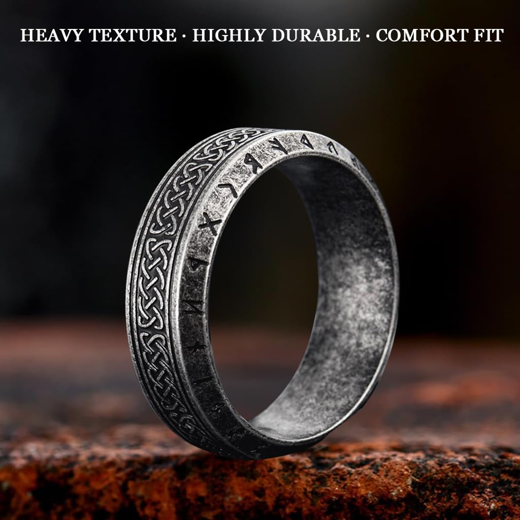 GUSTAVE Ring for Men with Celtic Knot and Rune Engravings in Titanium Steel | Viking Amulet Jewelry