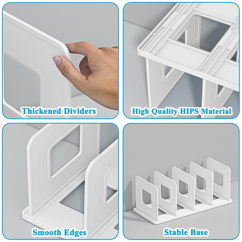 ZIBUYU Decorative Book Stand for Desk and Office with 4 Compartments 13.8×5.9×5.7 in Milky White