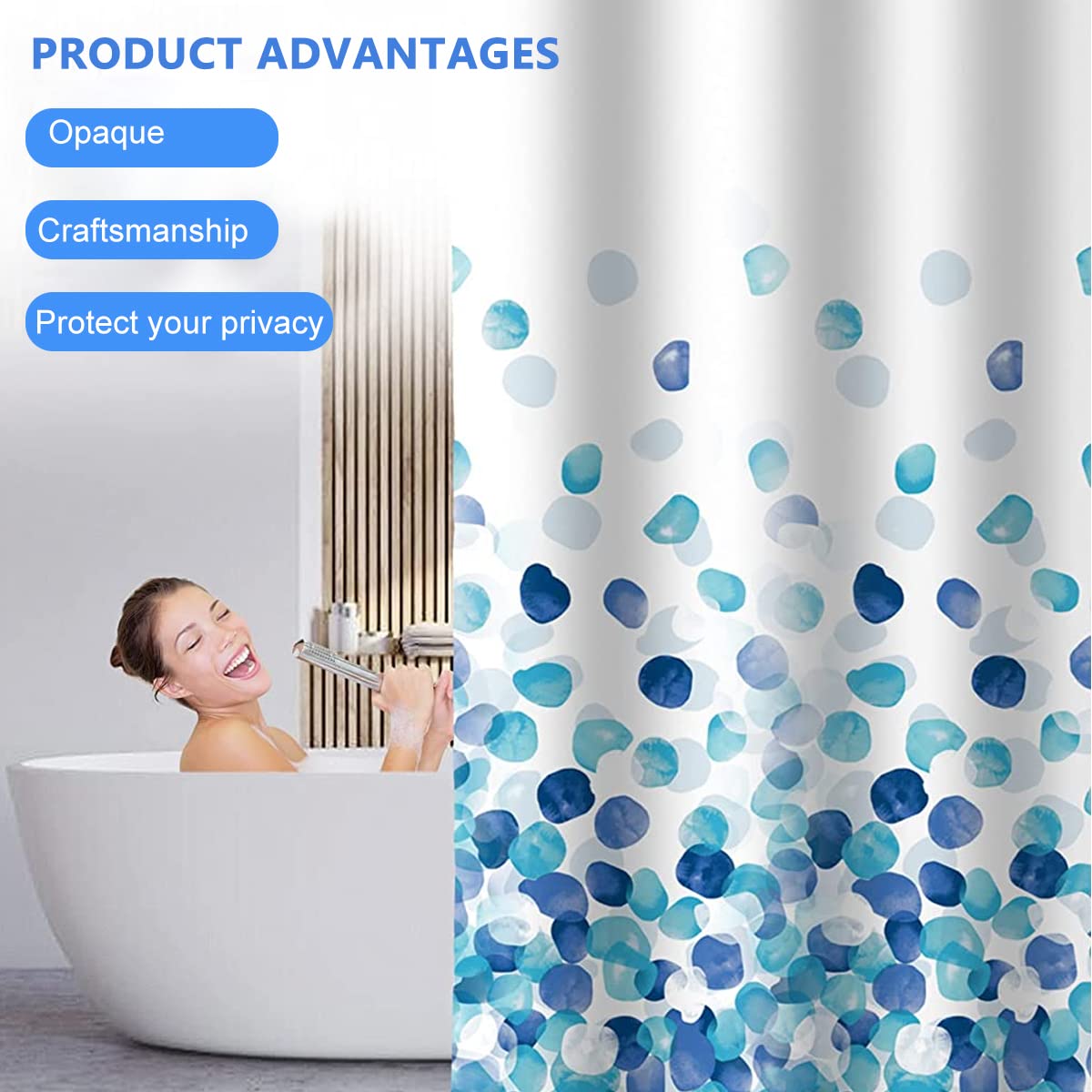 ZIBUYU® Waterproof Polyester Printed Shower Curtain,Plastic Floral Shower Curtain for Bathroom with 12 Hooks,70.8 by 70.8 inch