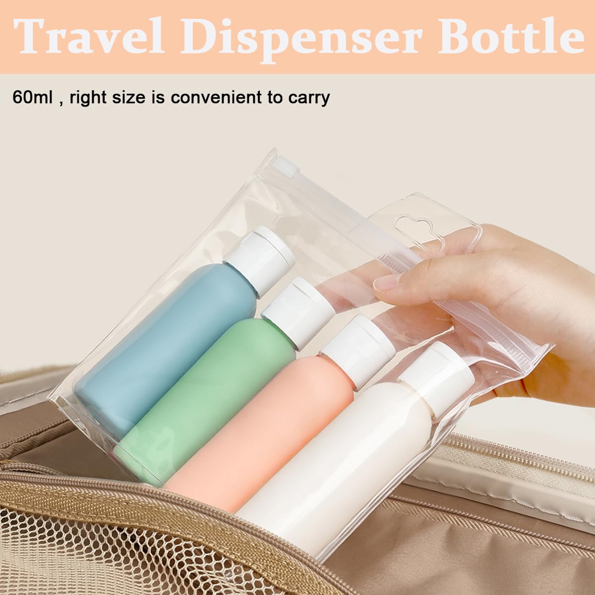 MAYCREATE® 4pcs 60ml Travel Bottles for Toiletries, Refillable PE Travel Containers with Lid, Lotion Jars Travel Shampoo Dispenser Travel Bottle for Cream, Toiletries, Gel, Hand Sanitizer