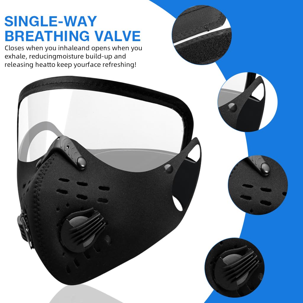 Proberos Filtered Face Mask for Outdoor Riding with 4 Replaceable Tabs and Windproof Goggles | Breathable Reusable Shield for Men and Women