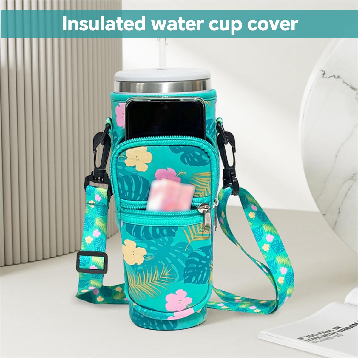 HASTHIP Bottle Carrier Bag for Stanley 40oz Tumbler with Phone Pocket and Neoprene Strap