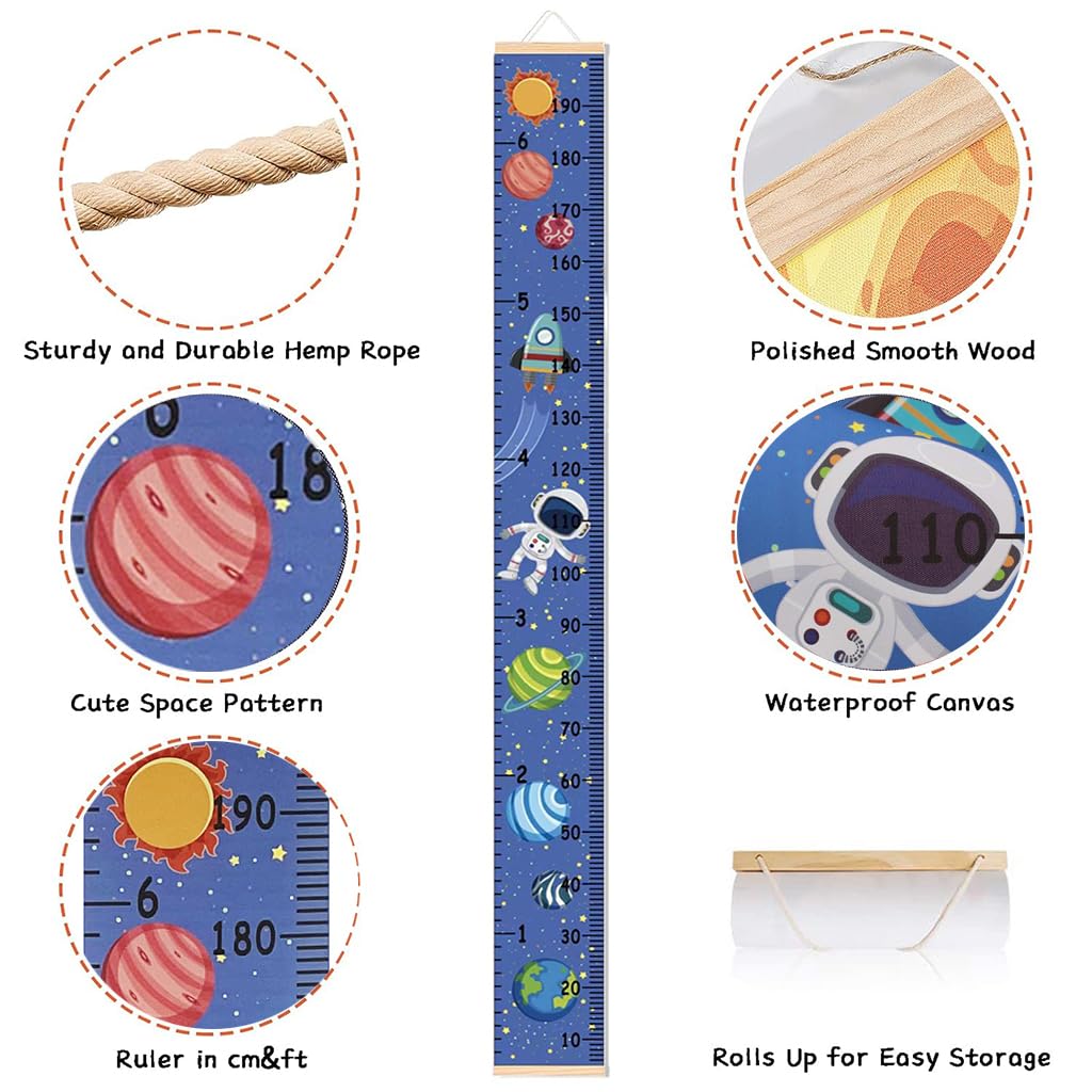 ZIBUYU Height Measuring Scale Sticker for Kids Growth Tracking with Wooden Scroll | Waterproof Canvas 20×200 cm Wall Chart
