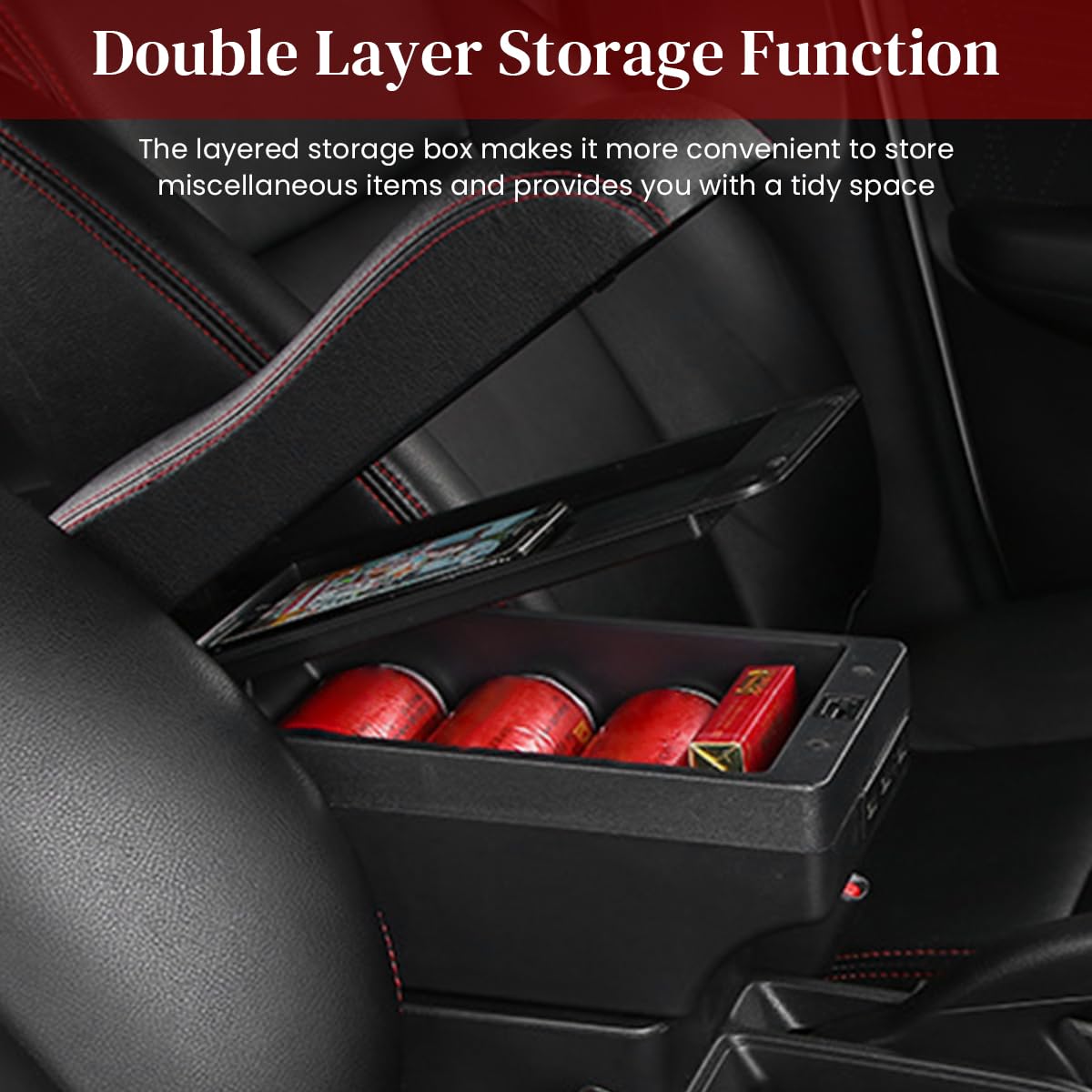 STHIRA Car Arm Rest for Maruti Suzuki Brezza Front Seats with Storage Compartment | Ergonomic Cushion for Added Comfort