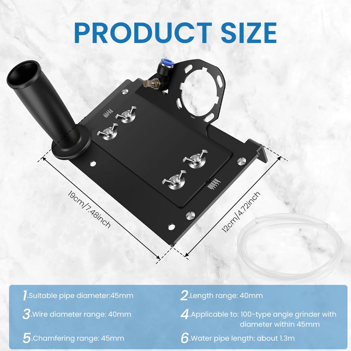 Serplex 45 Degree Tile Chamfering Tool with 3.3ft Water Pipe and Secure Clamping Stand for DIY Cutting