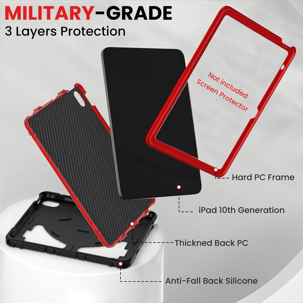 ZORBES iPad Case for 10th Gen 10.9 in and 11th Gen with Kickstand & Strap | Dual Layer Silicone