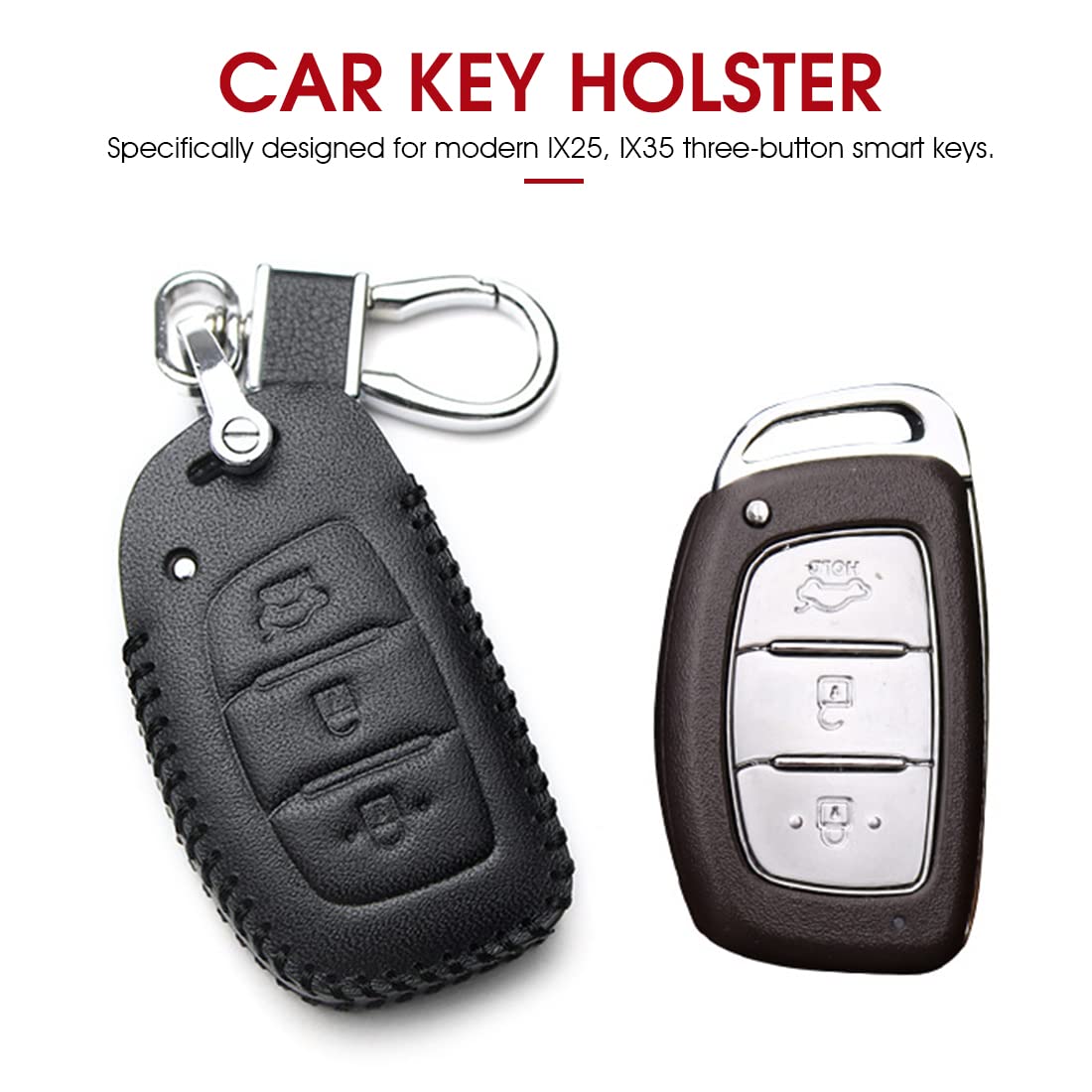 GUSTAVE Car Key Case for Hyundai 3 Button Smart Key with Keychain featuring Soft Leather Cover