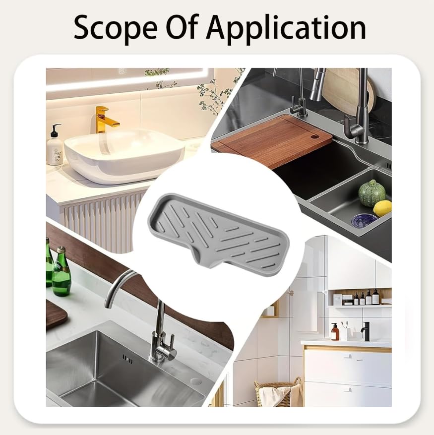 ZIBUYU Multi Purpose Sink Drainer Mat for Kitchen with Angled Drain Spout | Non Slip Silicone Organizer Tray