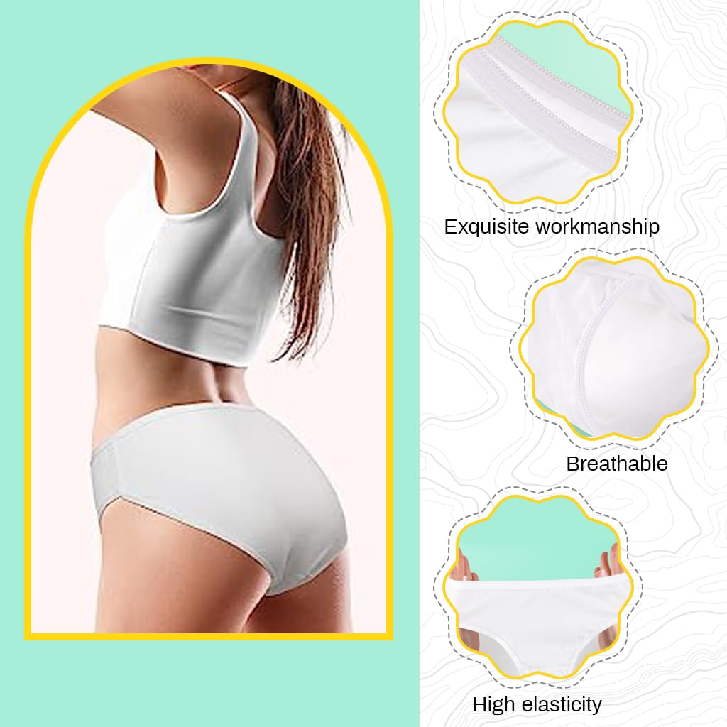 PALAY® 5Pack Womens Disposable Underwear for Travel, 100% Cotton Underwear Ladies Briefs Panties for Travel Hotel Spa Hospital Stays Emergencies White