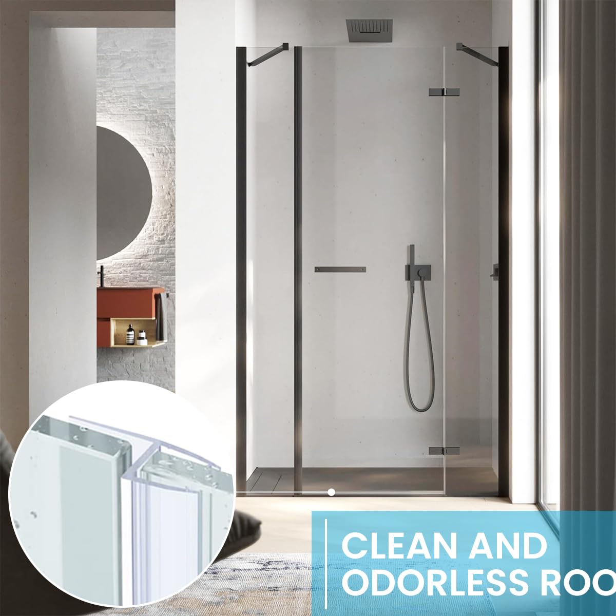 HASTHIP Shower Door Side Seal for Bathroom Waterproofing 6.6 ft featuring Slide in Silicone Strip | Cuttable and Noise Reducing Design