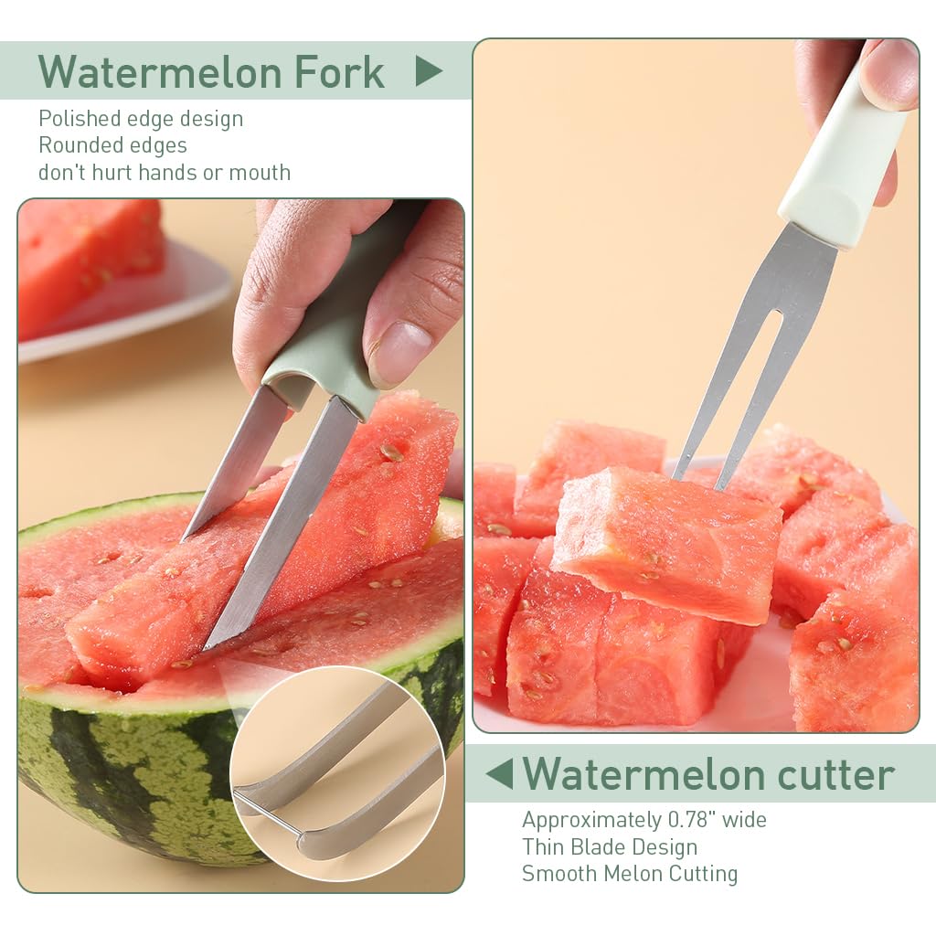 Supvox® 3-in-1 Watermelon Fork Slicer Cutter, Stainless Steel Watermelon Popsicle Cutter Watermelon Cutter Slicer Tool Melon Cutter Knife Portability Fruit Fork for Camping Kitchen Gadgets