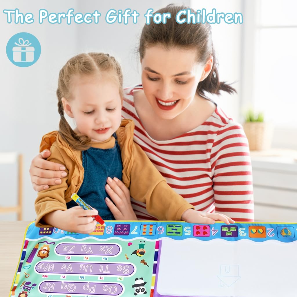 PATPAT Magic Water Doodle Mat for Kids 120x70cm with Dual Drawing Areas and Alphabet Practice | Reusable Mess Free Art Toy
