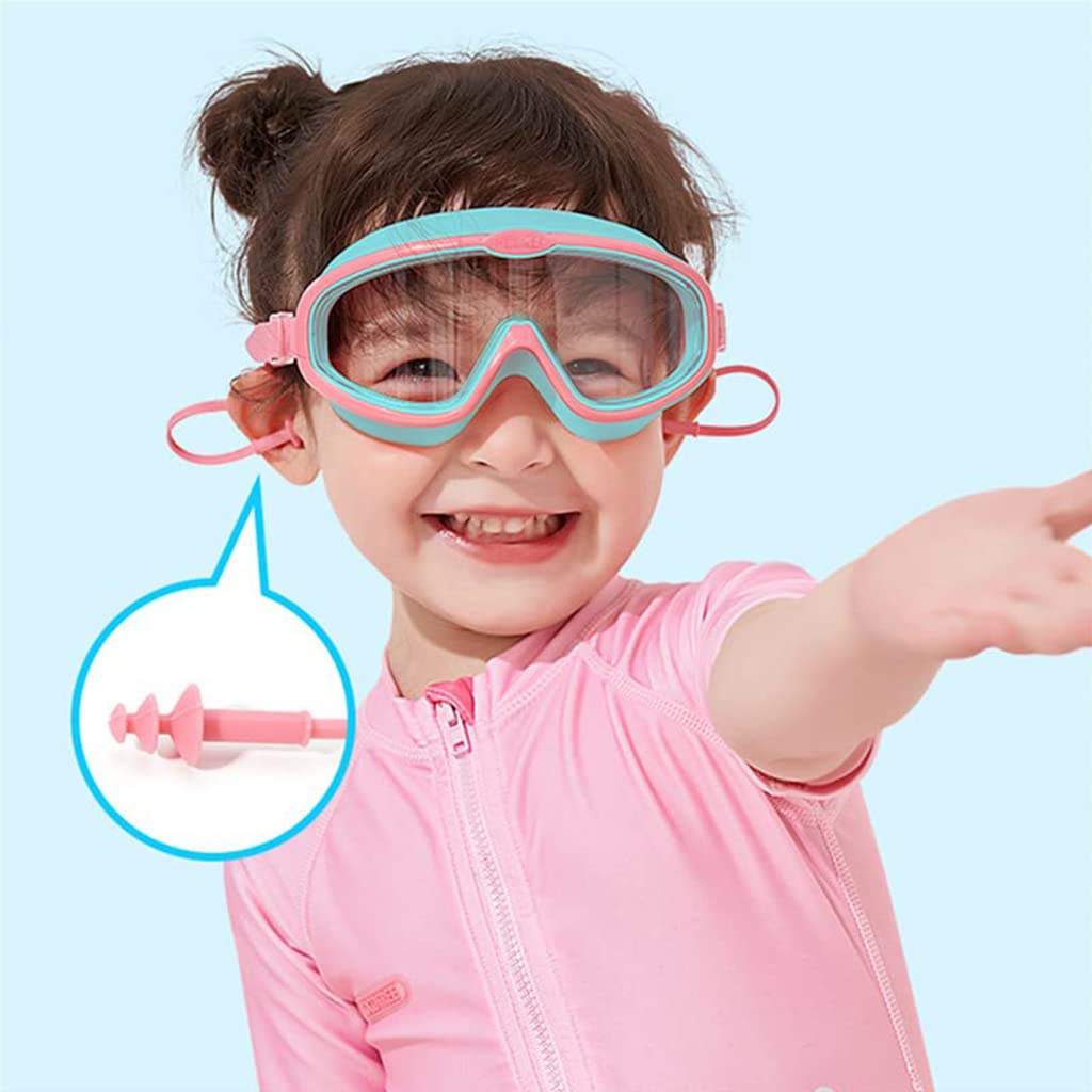 Proberos Swimming Goggles for Kids with Ear Plugs, Big Frame Leakproof Swimming Goggles for Children Kids, Professional Swim Goggles with Anti Fog and UV Protection for Boys Girls for Age 2-16(Pink)