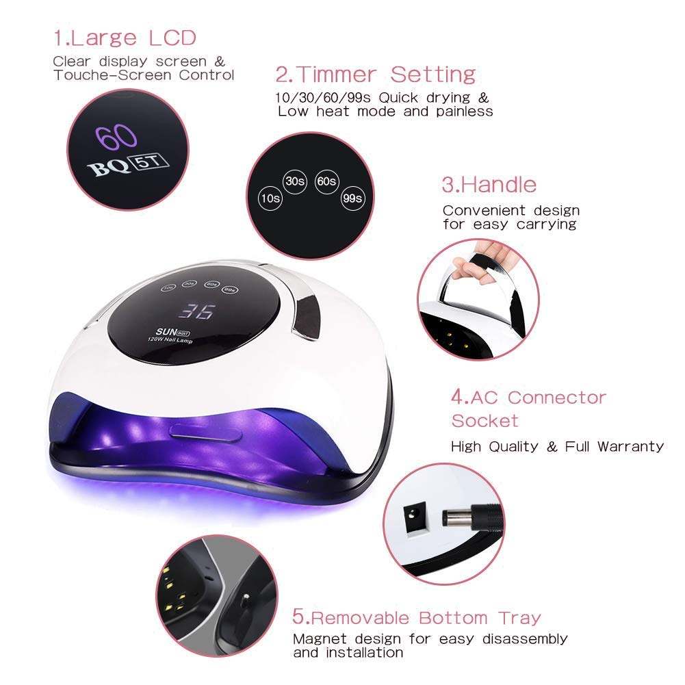 MAYCREATE Nail Lamp for Fast Gel Curing with 120W 36 LEDs and Magnetic Detachable Base | White