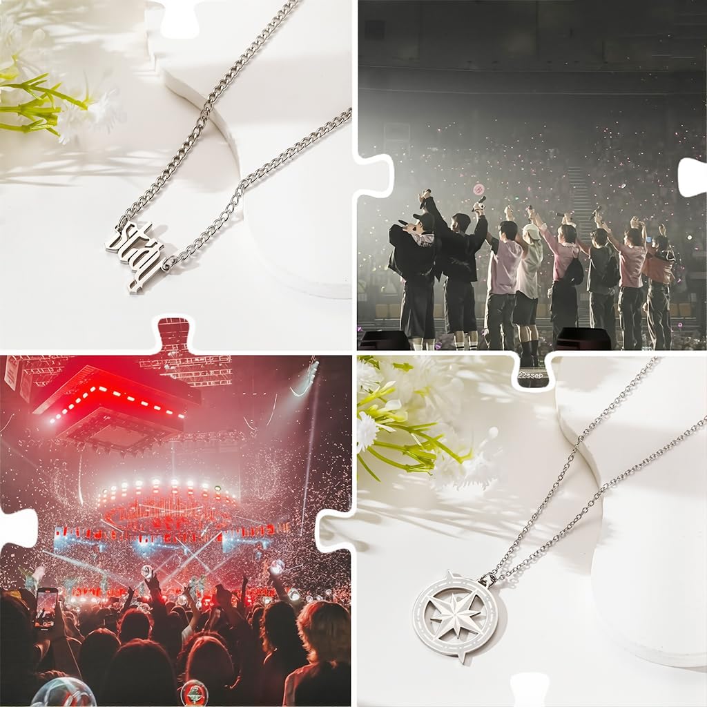 SANNIDHI Stray Kids Necklace Set for Fans with Stay and Compass Pendants | Silver Jewelry