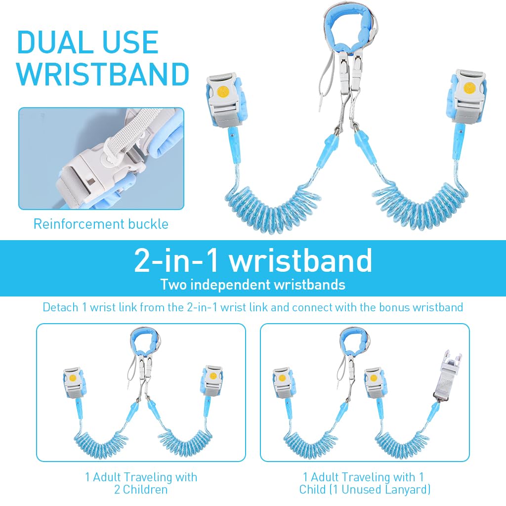 SNOWIE SOFT® Anti-lost Wrist Link for Kids, Dual Wrist Link Safety Wrist Link 6.6ft Flexible Fluorescence Spring Coil Wirst Link with Magnetic  Lock, Multifunctional Kids Wrist Link with Whistle