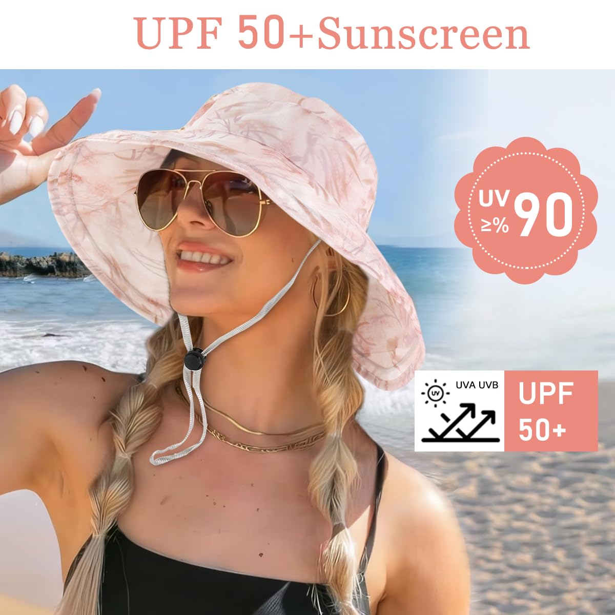 SANNIDHI Sun Hat for Women featuring Wire Reinforced Adjustable Brim and Packable Design | Pink UV Protection Beach Hat