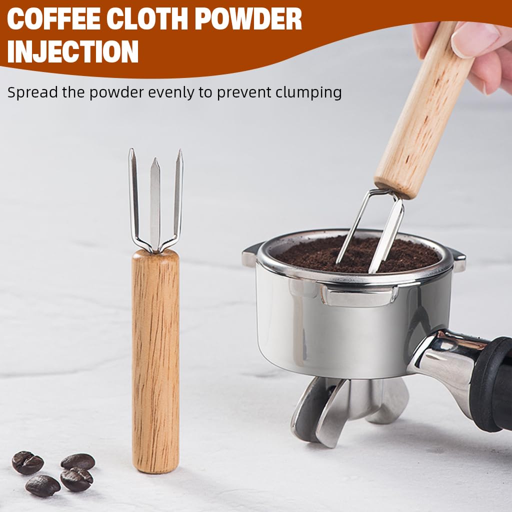 ZIBUYU Coffee Stirrer for Espresso with Three Tong Design and Wooden Handle | Stainless Steel Tool