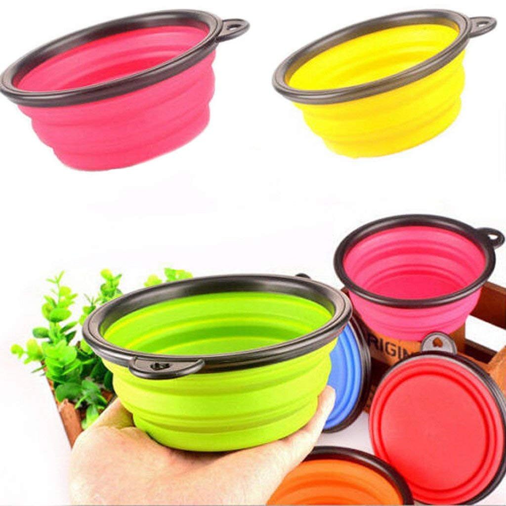 ELEPHANTBOAT Collapsible Silicone Dog Bowl for Travel with Hook Blue 10 cm 2 PCS