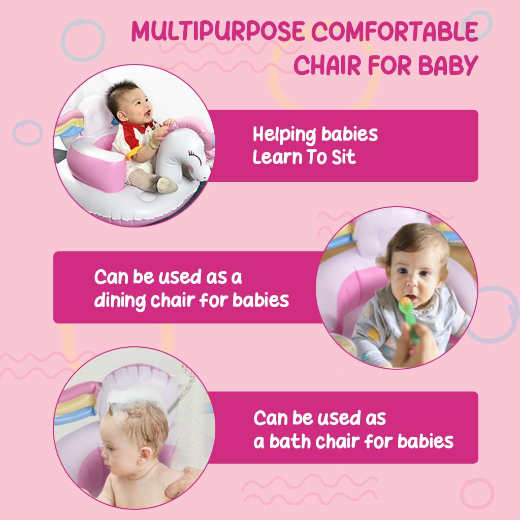 SNOWIE SOFT® Inflatable Baby Seat Unicorn Inflatable Baby Sofa Chair, Bed Inflatable Baby Chair for 0 to 2 years Safe Sitting Up Chair for Kids Prevent Lean