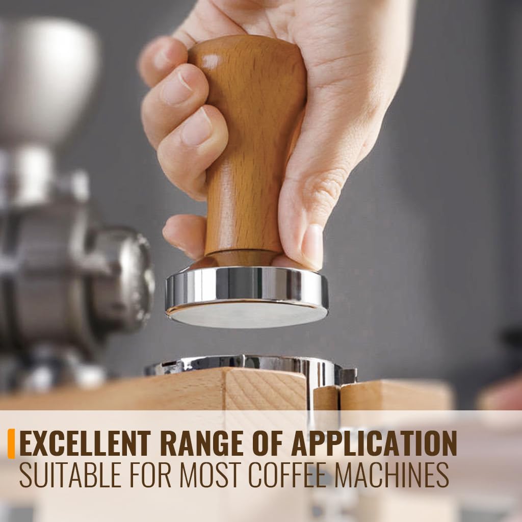 Supvox Coffee Tamper for Espresso with 51mm Stainless Steel Base and Ergonomic Wooden Handle