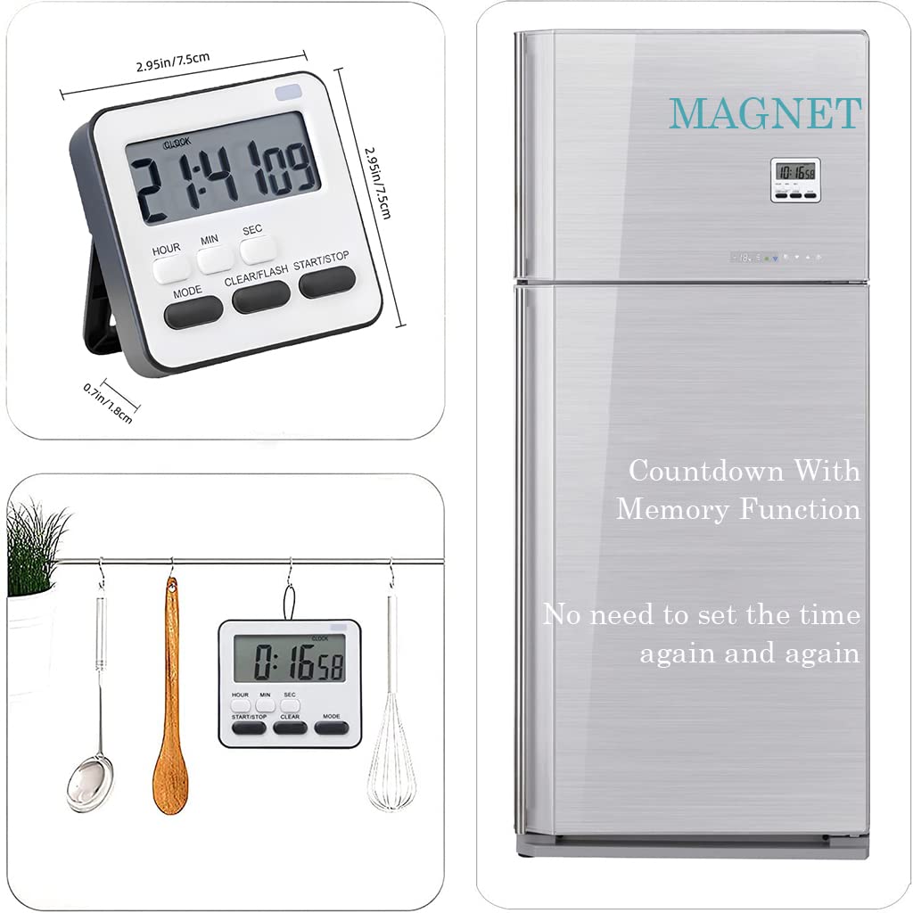 HASTHIP LCD Digital Timer Magnetic Alarm Clock with Flash Reminder Countdown Light Timer Time Reminder Baking Timer with Bracket Design Battery Powered Timer for Kitchen, Study (Without Battery)