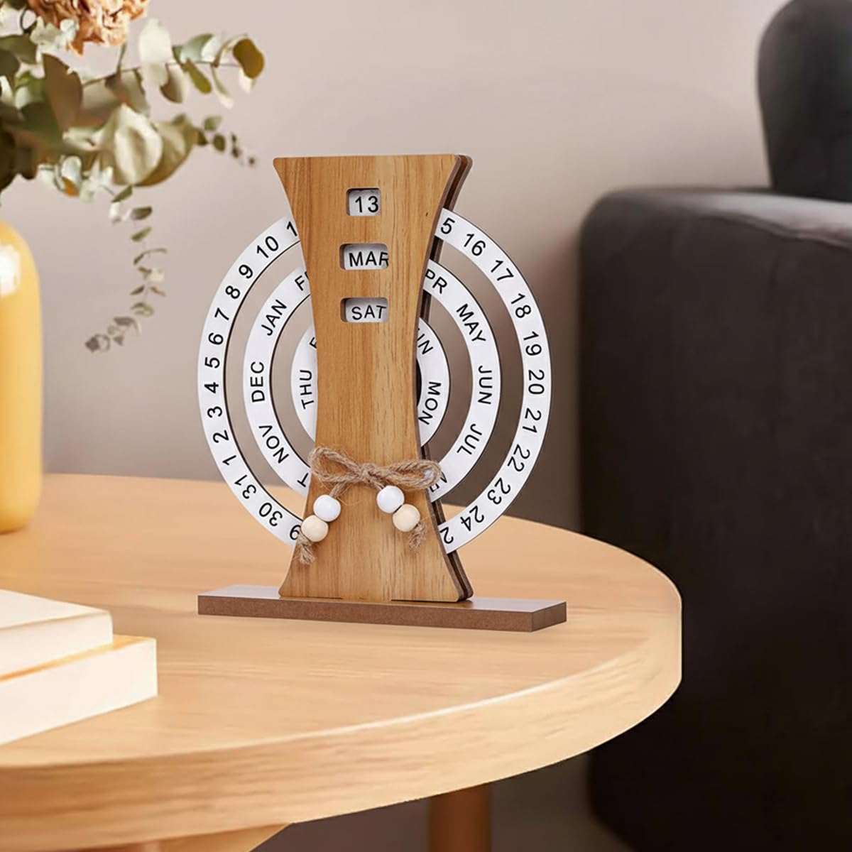OFIFO Wooden Perpetual Calendar for Desk with Rotating Ferris Wheel Design | Rustic Home Decor