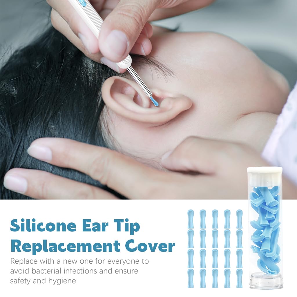 HANNEA Ear Cleaner Tool Silicone Tips for Visual Endoscope 12x3.5 mm with 40 Replacements | Soft Safe Ear Wax Removal Accessories