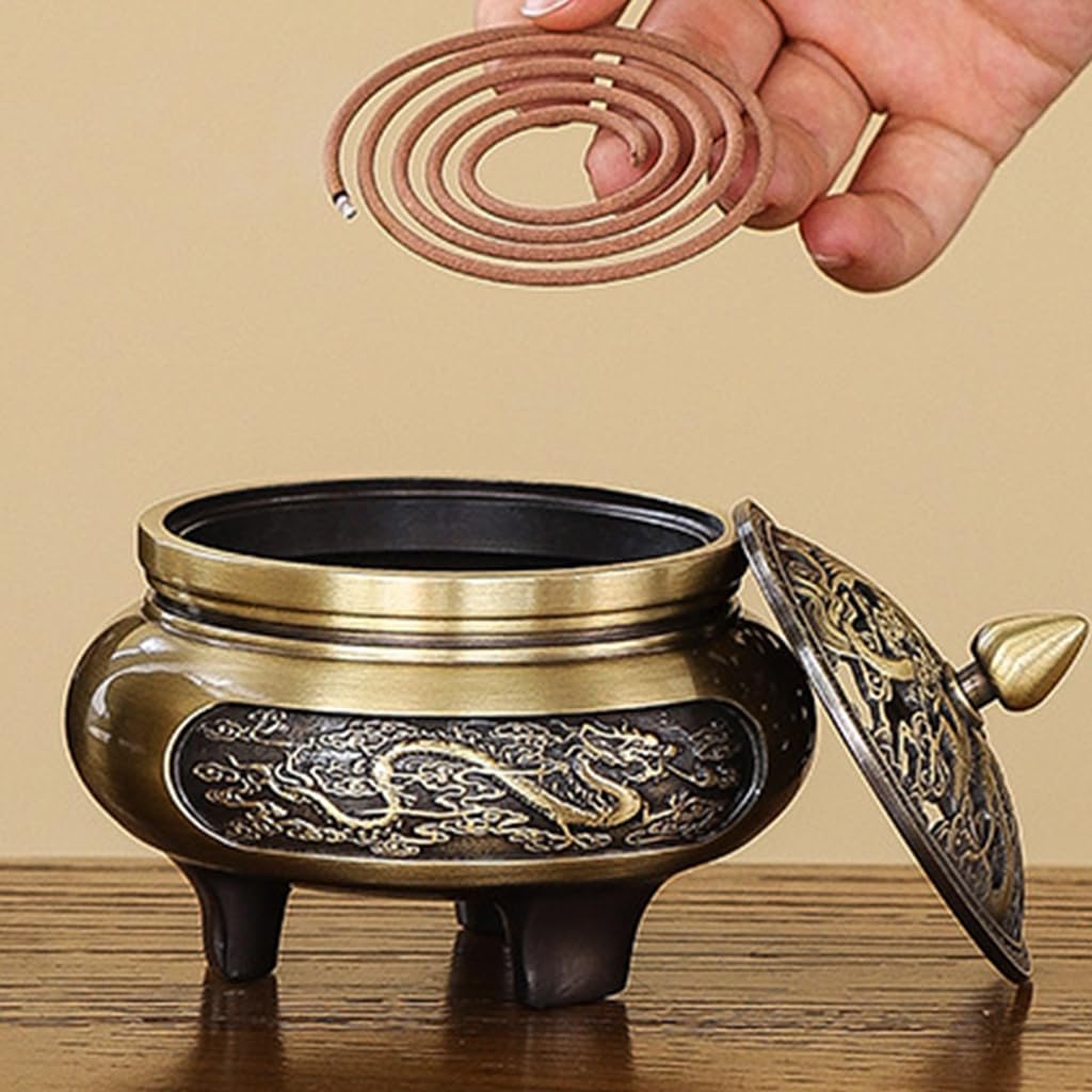 HASTHIP Incense Burner 2.7 in Bronze Alloy with Hollow Lid for Home and Office Décor | Engraved Phoenix Design