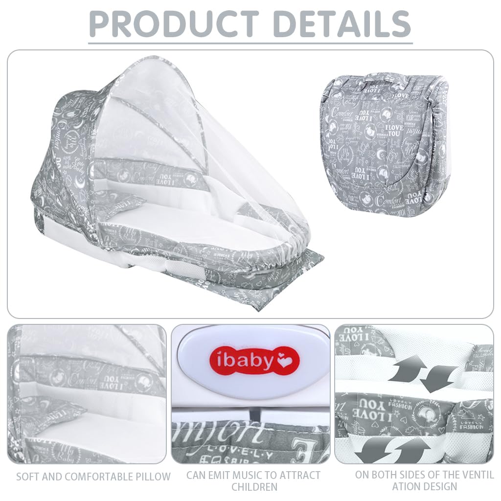 SNOWIE SOFT Baby Bed for Newborns with Folding Mosquito Net and Music Light | 73x41 cm Portable Travel Bassinet