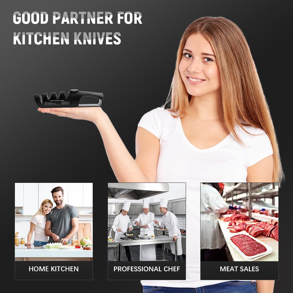 Supvox Manual Knife Sharpener for Kitchen with 4 Slots and 14–24° Adjustable Angle | Ceramic and Tungsten Steel