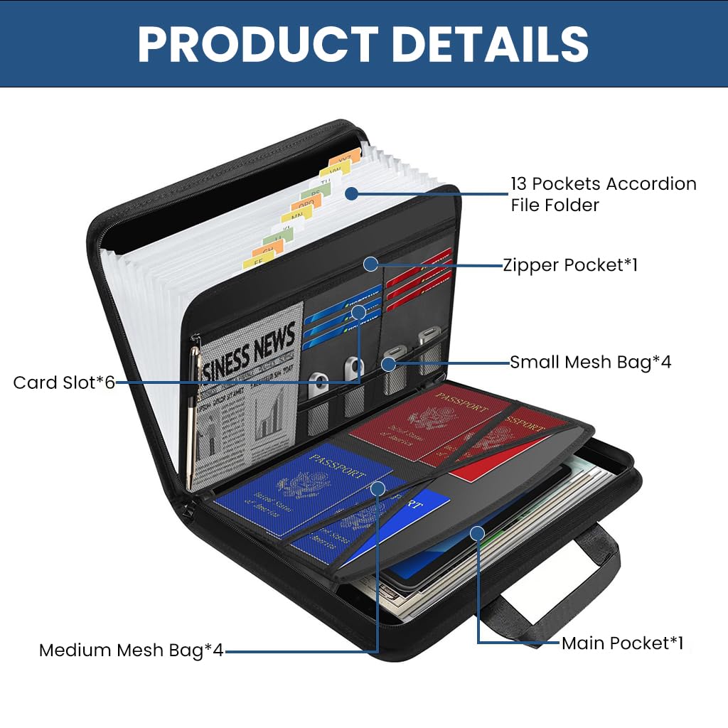 OFIFO Fireproof Waterproof Document Organizer for Papers with Multi Compartments | 14.3x2x10.6 in Silicone-Coated Bag