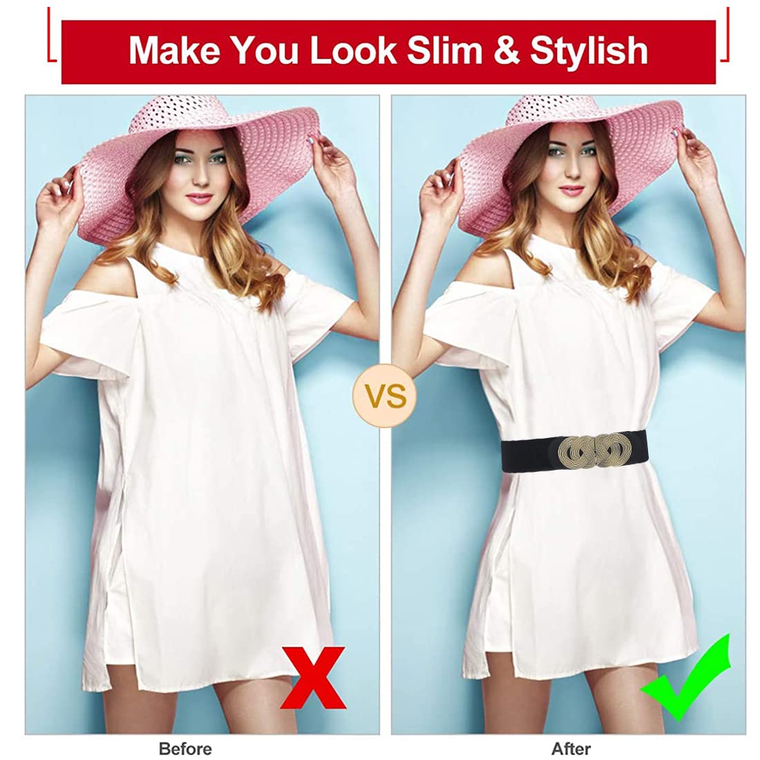 PALAY Women Stretchy Belt for Dress and Blouse featuring Interlocking Buckle 65 cm Black